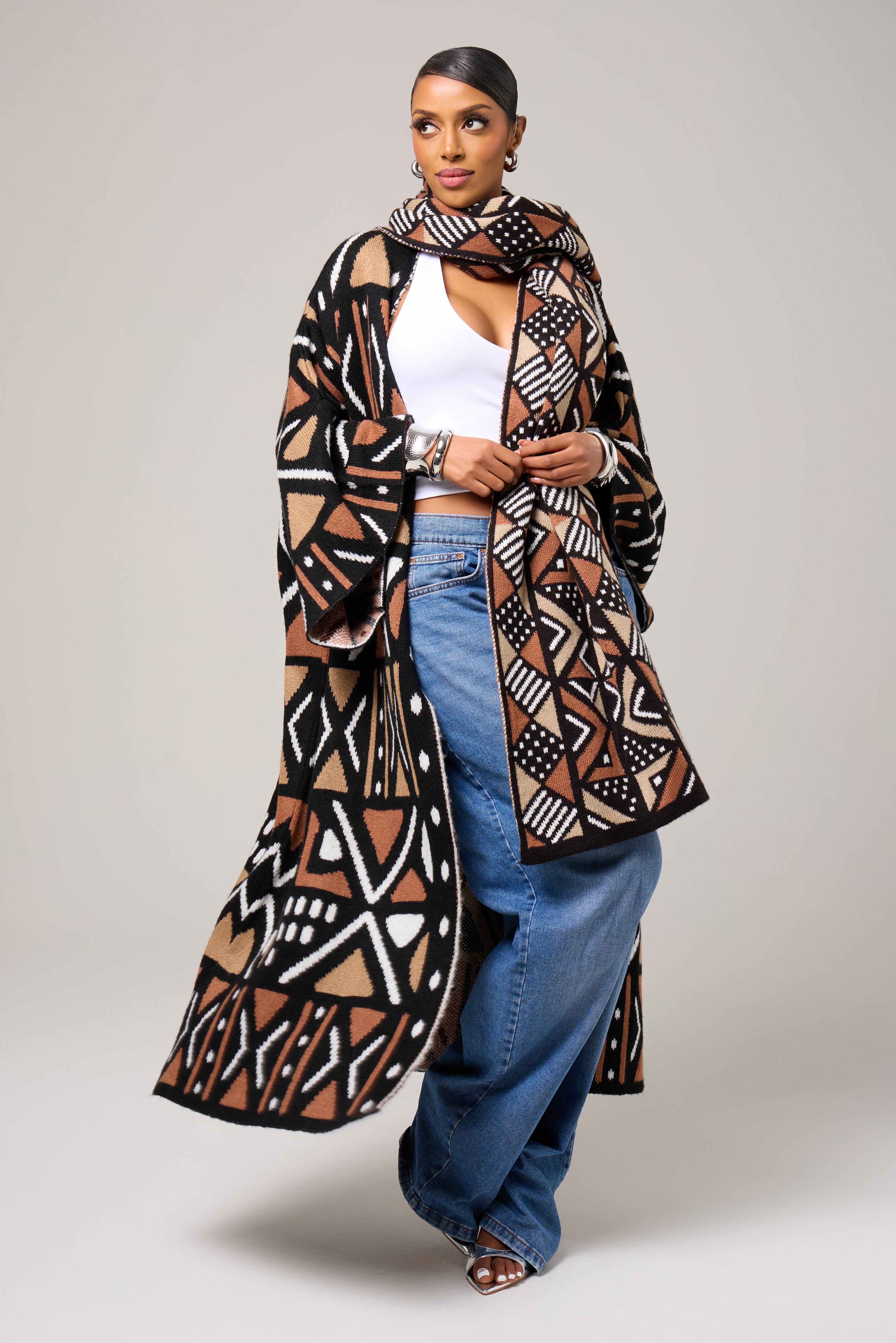トップス eaphi scarf motif knit cardigan Nji Cardigan